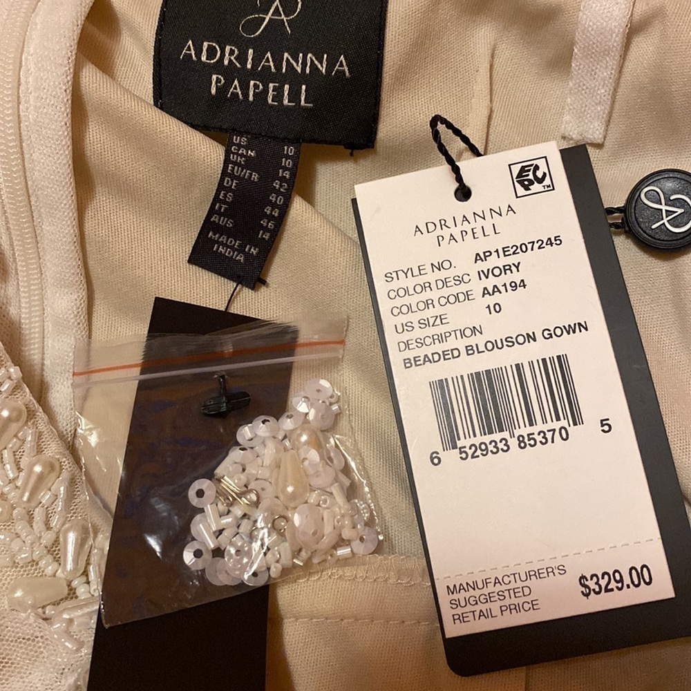 ADRIANNA PAPELL Imitation Pearl Bead Embellished Blouson Gown in Ivory Size 10 - Picture 7 of 7